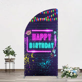 Lofaris Neon Graffiti Bricks Happy Birthday Half Moon Arch Backdrop